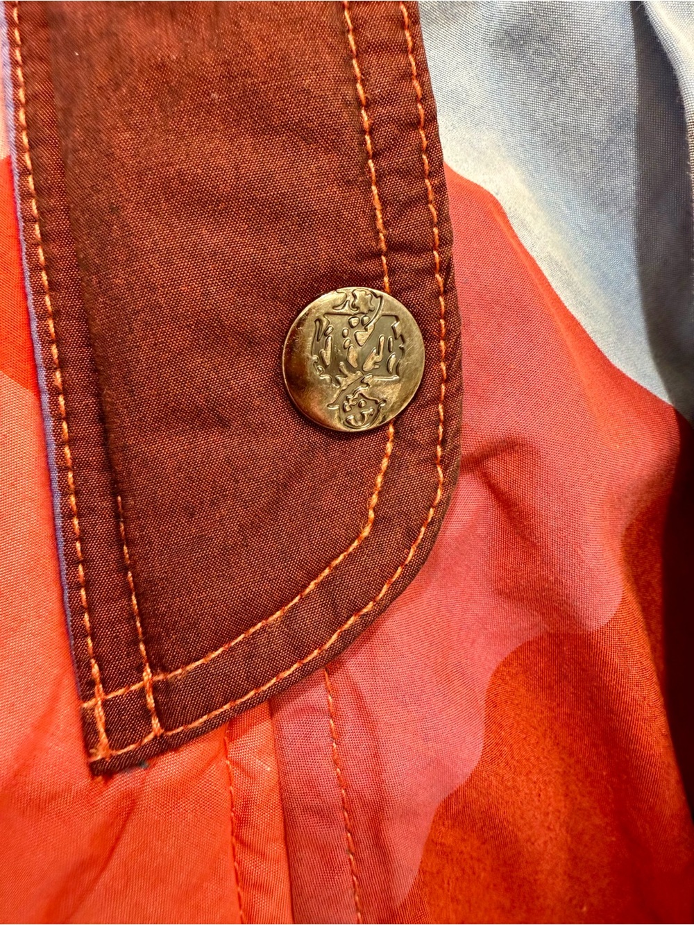 Midii Geometric Multi-Color Hooded Parka Jacket Faux Fur Trim Blue Orange Size M - Picture 12 of 16